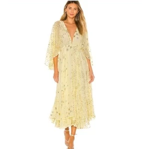 LoveShackFancy Solana Dress in Sunflower Silk Womens XS Chiffon Metallic Starts  - Picture 1 of 8