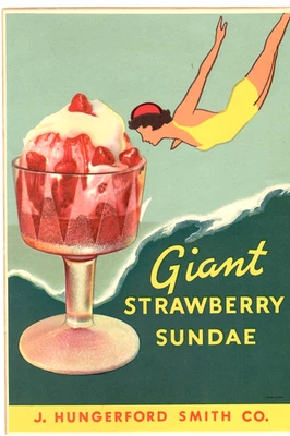 J. Hungerford Smith Co. Póster antiguo de papel de helado de fresa gigante Foto 1 de 2
