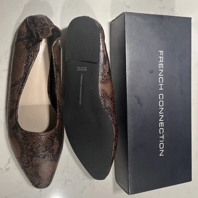 Zapatos planos informales de ballet sin cordones de cuero marrón French Connection Emee para mujer 10 Foto 1 de 4