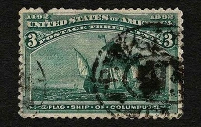 US 1893 #232 Columbus Exposition 3c Green VF-XF Used - Image 1 of 2