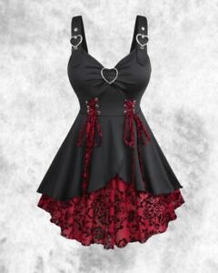 New Black & Red Gothic Corset Heart Buckle Strap Vest Tank Top size 3XL 22 24 26