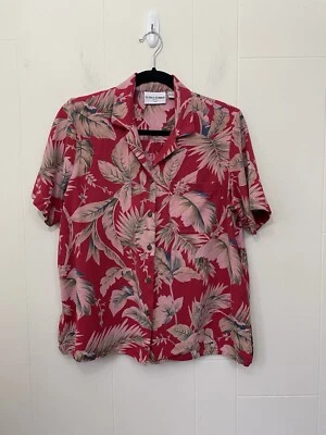 Blusa Alfred Dunner Vintage Seda Hawaiana Abotonada Talla 12 Pequeña Floral Roja Foto 1 de 4