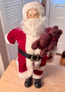 Vintage 20" Red Velvet Santa Porcelain + Bear! Nice! Hard to Find! - Picture 1 of 6