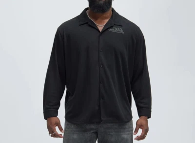 Von Dutch Long Sleeve Button Up Men's Waffle Knit Shirt Size 2XL Black - Image 1 of 3