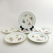 Sevres Porcelain Antique Set of 6 Dessert Salad Plates Floral Blue w Gold Trim