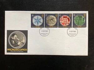 GB 1989 Microscopios FDC, Royal Mail, Grimsby FDI pmk sin dirección (K402) - Imagen 1 de 1