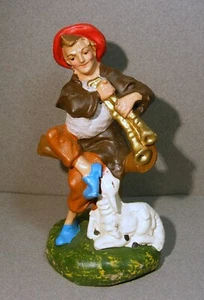 Vintage Paper Mache Italy 4-1/2" Bagpiper w/ Lamb Nativity Figurine - Picture 1 of 3