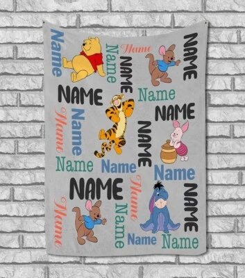 Personalized Winnie The Pooh and Friends Blanket, Pooh Bear Fleece Blanket - Image 1 of 4