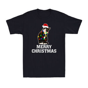 Ugly Christmas Black Cat Santa Hat Scarf Tuxedo Cat Lover Gift Men's T-Shirt