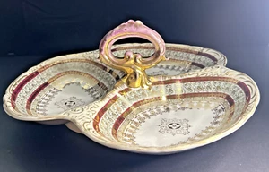 Antiguo Plato Relish Victoria Carlsbad Austria 3 Piezas Mango, Pintado a Mano Dorado - Imagen 1 de 15