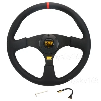 OMP 345mm 13.5' Genuine Leather flat Racing Steering Wheel sport rally Red line - Image 1 of 4
