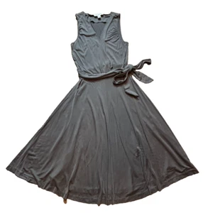 Banana Republic Sleeveless Green-Gray Jersey V-Neck Faux Wrap Midi Dress Silk S - Picture 1 of 4