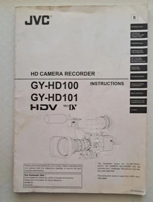 Original Owner’s Manual for JVC HD Camera Recorder GY-HD100 & 101 Japan 2005 - Image 1 of 4