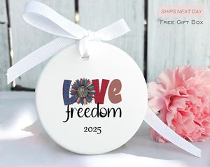 LOVE Freedom Ornament Gift – Boho July 4th Decor – Custom Year Keepsake - Picture 1 of 3