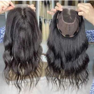 26" Long HD Transparent Lace Closure Topper Human Hair Women Toupee Loose Wave - Picture 1 of 14