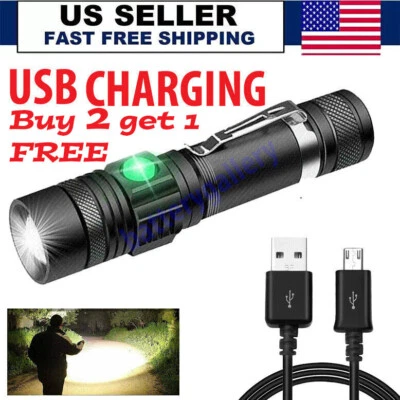 BATTERYGALLERY Super Bright 90000LM LED Tactical Flashlight Zoomable With Rechargeable Battery