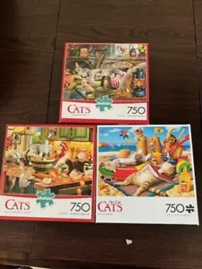 Lot of 3 Buffalo Games Cat puzzles Beach Combers Kitten Kitchen Capers - Picture 1 of 2