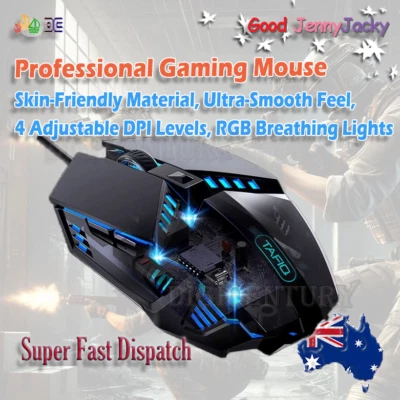 TAFIQ Professional Optical Game Mouse USB 4000DPI Corded Gaming RLB Backlit Mice - Image 1 of 2