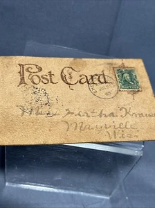 1905 LEATHER POST CARD, 1908 BENJAMIN FRANKLIN ONE CENT STAMP - Picture 1 of 8