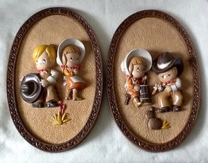 Placas de pared vintage de vaquero/vaquera Homco tema pionero occidental de plástico 1981 - Imagen 1 de 4