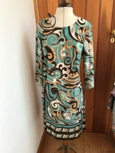chetta b aqua brown swirl 70s 60s shift dress size 10 bnwt - Picture 1 of 3
