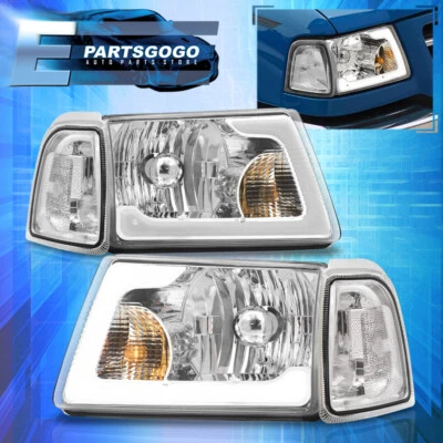 For 01-11 Ford Ranger Chrome LED DRL Headlights Lamps + Clear Turn Signal Corner - Image 1 of 4