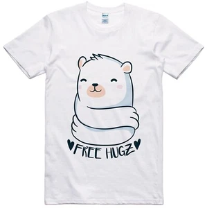 Unisex T Shirt Polar Bear Free Hugs Hugz Cute Polar Bear Regular Fit Tee - Picture 1 of 1