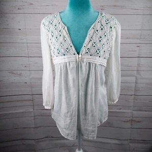 Malvin 100% I Love Linen White Beachy Embroidered Peasant Boho Smock Top Sz XS - Picture 1 of 11