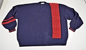 Vintage Handmade Oversized Sweater Size 3XL 90s Blue Sheen Brick Red Soft Knit - Picture 1 of 9