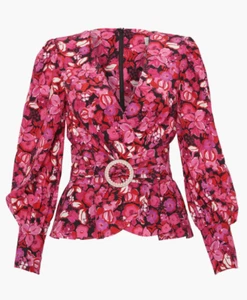 REBECCA VALLANCE Bramble Floral Print Faux Wrap Silk Top Size 2 NWT - Picture 1 of 9