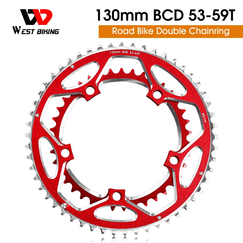 WEST BIKING 130BCD 39/53T Road Bike Double Chainring Tooth Plate 8-11 Speed Red - Image 1 of 4