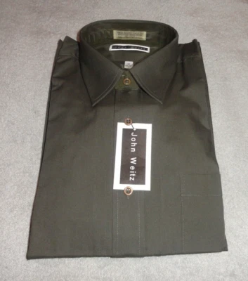 复古 John Weitz 衬衫男式纽扣 16 码 34/35 绿色橄榄色 NOS — 第 1/3 张图片