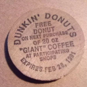 Token de madera 1991 de Dunkin Donuts - Imagen 1 de 2