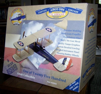 Gearbox Diecast USPS Airco DH4 1/47 Scale US Airmail Plane Limited 1997 Mint NIB - Image 1 of 4