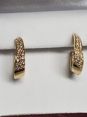 14 kt Yellow Gold Pavé Diamond Inside Outside Hoop Earrings  - Image 1 of 4