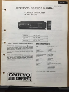 Original Onkyo Service Manual for the DX-200 CD Player ~ Repair - Picture 1 of 2