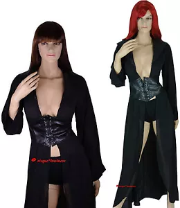 Gothic Vampire Black Frock Coat Fancy Dress Costume + Cincher +Hotpants 12 14 16 - Picture 1 of 3