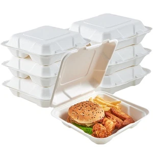 50 Pack Clamshell Take Out Food Containers, 100% Compostable Disposable To Go... - Picture 1 of 7