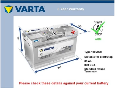AGM Car Battery fits MERCEDES E220D A180 E220 A180D GLA200 Stop Start - Image 1 of 4