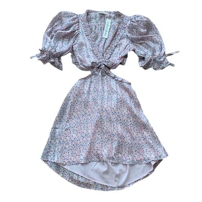 For Love & Lemons Phoebe Cutout Mini Puff Sleeve Floral Dress Small NWT - Image 1 of 4