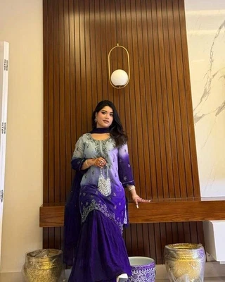 SALWAR KAMEEZ PAKISTANI INDIAN WEDDING PARTYWEAR BOLLYWOOD SHARARA SUIT GHARARA - Image 1 of 4