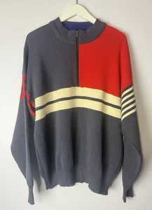 Vintage 80s Wool Sweater Half Zip Blue Red Demetre XL - Picture 1 of 5