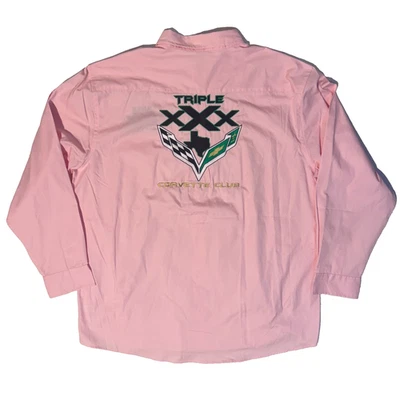 Triple X Corvette Club Pink Stitched Logo Shirt - 2XL Long Sleeve Button Up - Image 1 of 4