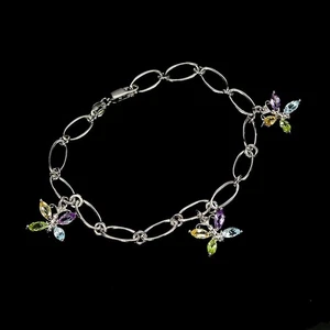925 Sterling Silver Bracelet Citrine Amethyst Peridot Gemstone 8 Inch - Picture 1 of 13