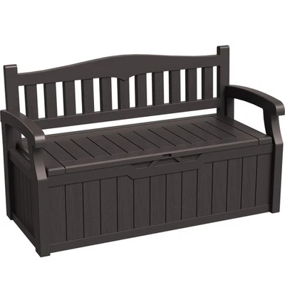 Brown Outdoor Storage Bench 80 Gallon Resin with Seating and Lockable Compart... - Image 1 of 4