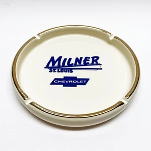 Vintage 1960s Milner St. Louis Chevrolet Logo Ceramic Ashtray, Auto Advertising - Picture 1 of 3