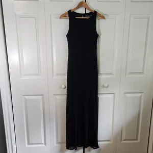 Vintage Hampton Nites Maxikleid schwarz strukturiert Gr. SM ärmellos klassisch Glam - Bild 1 von 9