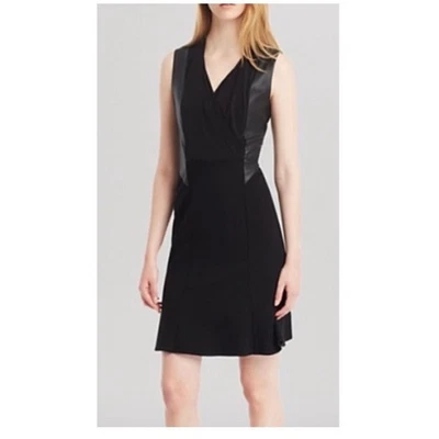 KENNETH COLE NEW YORK Norah Leather Panel Black Dress - Image 1 of 4