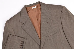 Brioni Tan Lined Blazer Mens Herringbone Wool Traiano Italy Size L - Picture 1 of 20
