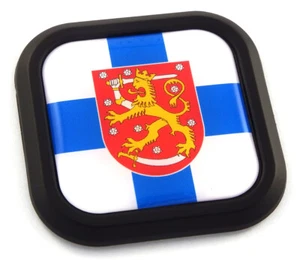 Finland Flag Square Black rim Emblem Car 3D Decal Badge Hood Bumper sticker 2" - Imagen 1 de 7